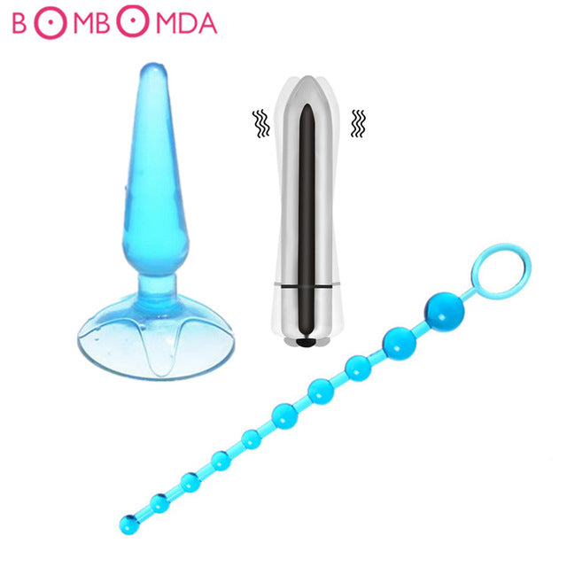 Silicone Anal Plug, Beads and Vibrator - Sold Separately or Together - Various Colours